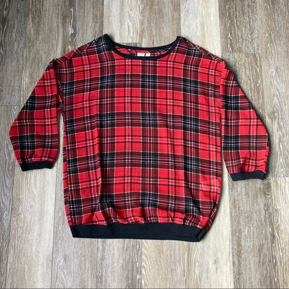 Red plaid 3/4 sleeves top - Picture 1 of 4